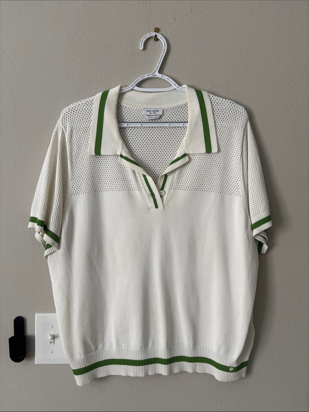 kate spade White Mesh Knit Top with Ivory Collar